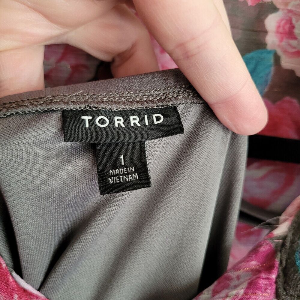 torrid Pink Floral Midi Dress with Blue Accents - Picture 6 of 14